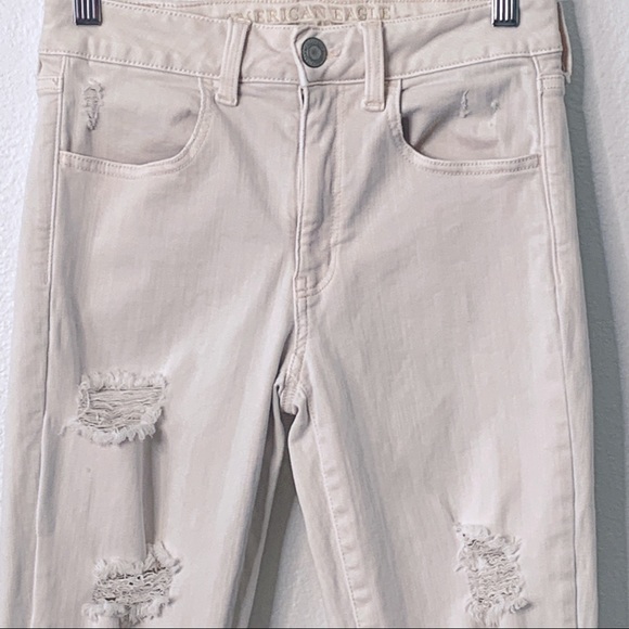 AE 🦅 Light Peach Next Level Stretch High Rise Distressed Jegging Jeans - Picture 3 of 9